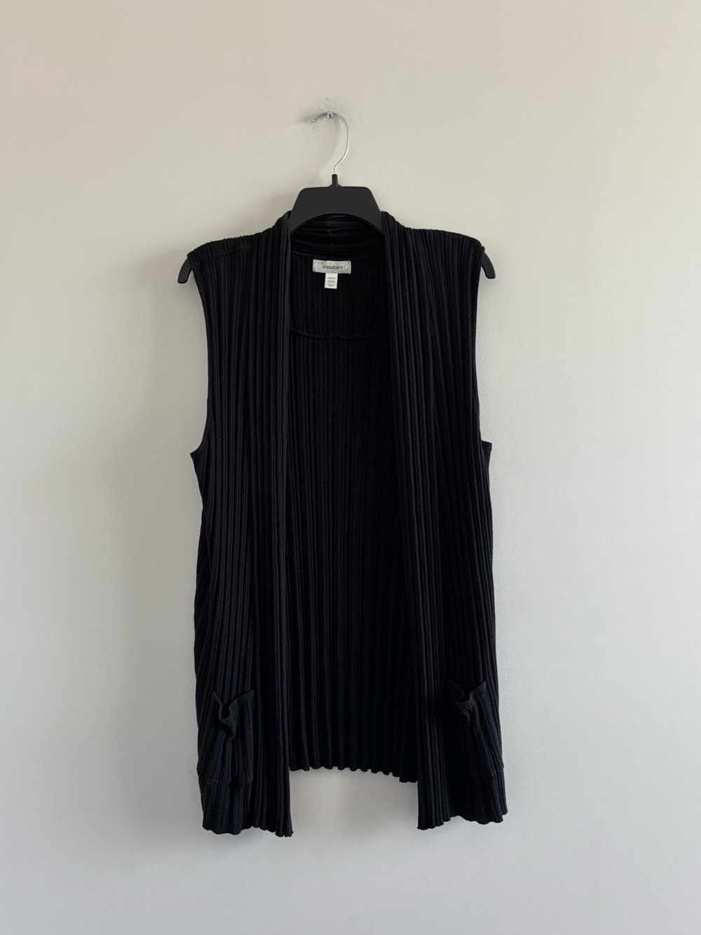 Vintage Dressbarn Cardigan Sleeveless Ribbed Knit Stretch Black Open Size 22/24